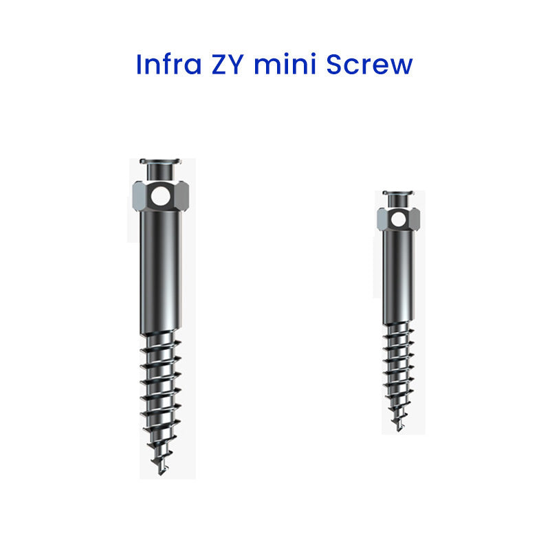 Rabbit Force RF Mini Screws, 2mm x 12mm, Infra Zygomatic Orthodontic Screws, small dental mini screws on a sterile background.