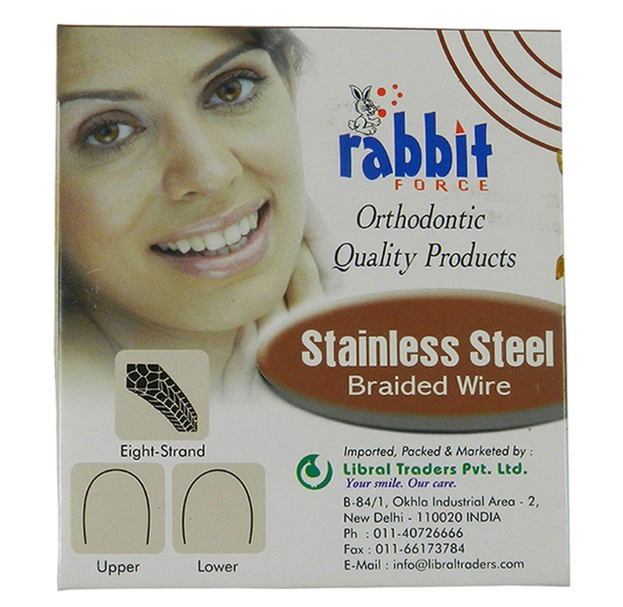 Stainless steel RF Braided Eight Strand Woven SS Wire from Rabbit Force, close-up of woven wire pattern and metallic texture.