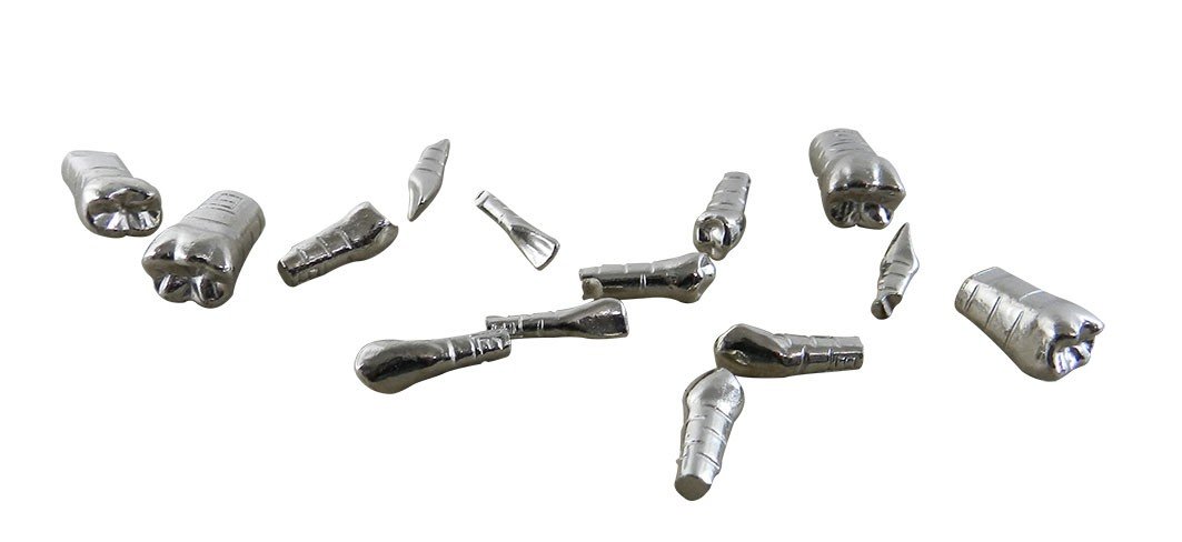 RF Metal Teeth for Typodonts, Rabbit Force dental training accessories, close-up of metallic teeth for typodont models.