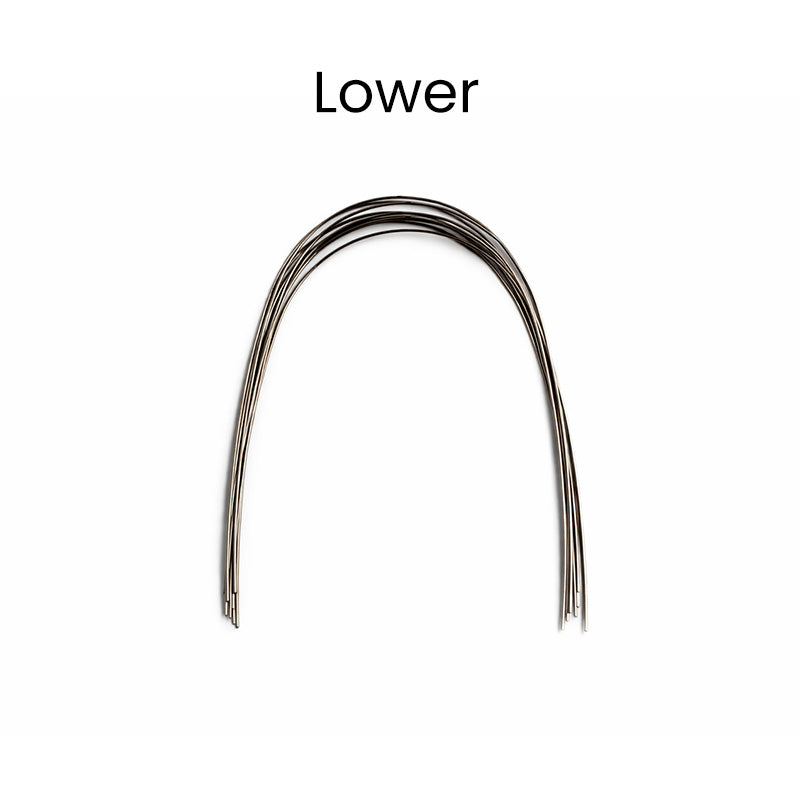 Red Ortho SS preformed stainless steel wires for orthodontic use, shown in a set of 12 upper wires.