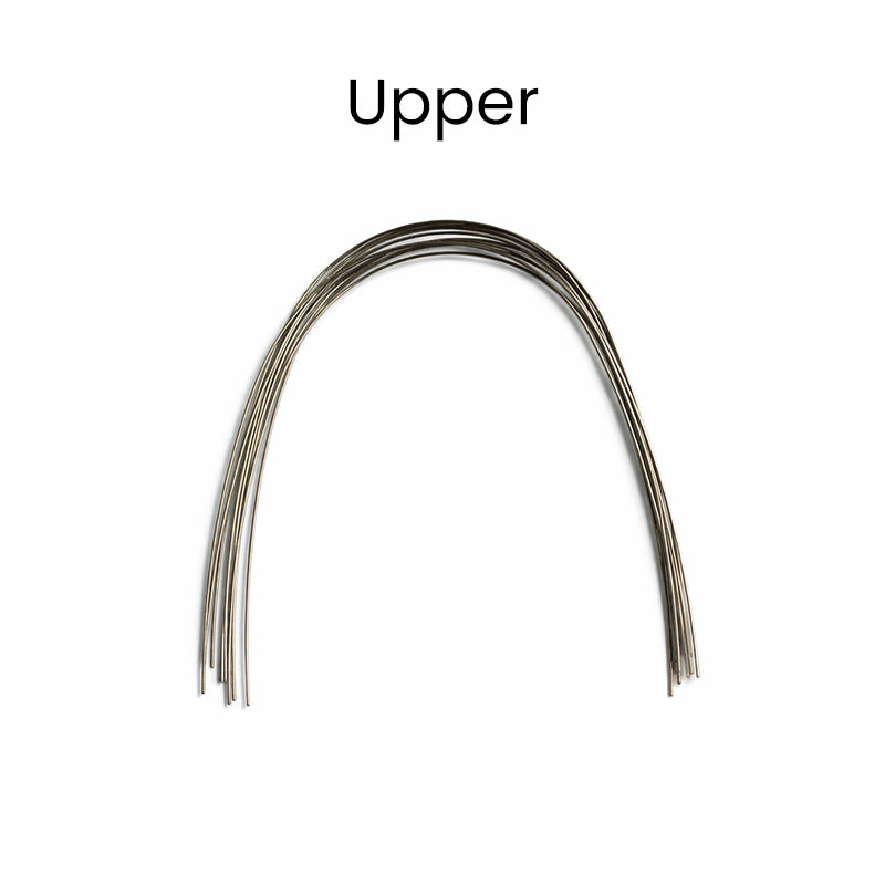 Red Ortho stainless steel preformed orthodontic wires for upper teeth, designed for dental braces and orthodontic treatment.