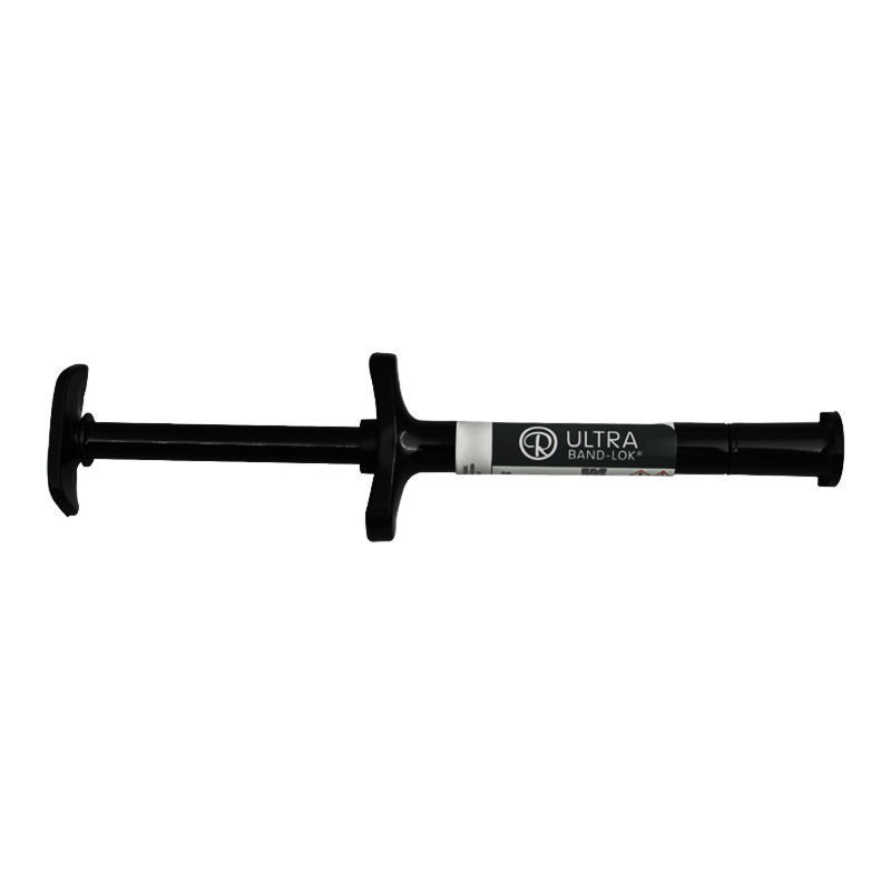 Reliance Ultra Band-Lok Light Cure Compomer Band Cement syringe, 5 grams, used for orthodontic band cementation.