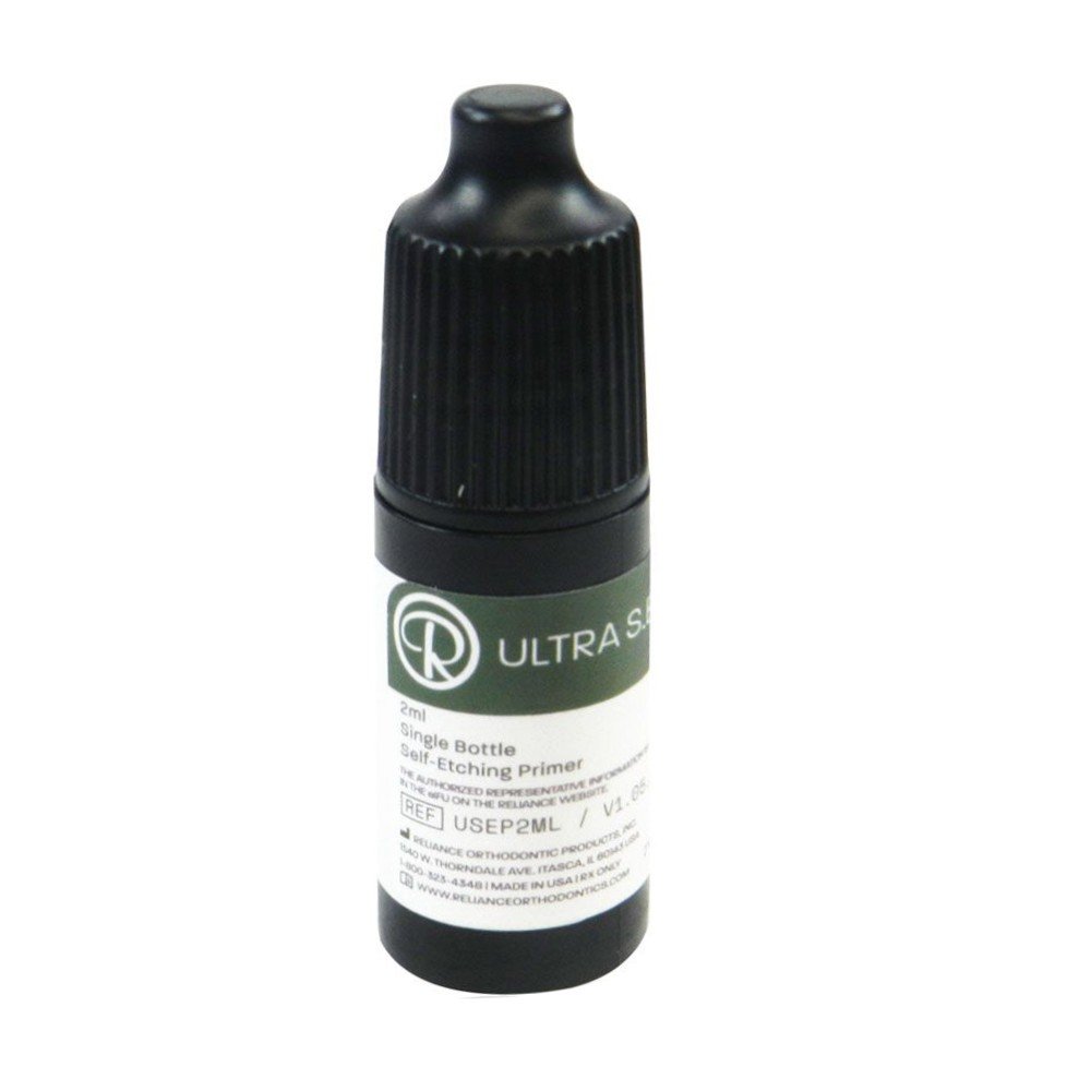 Reliance Ultra SEP Primer, a self-cure orthodontic adhesive, shown in a close-up image highlighting its packaging and texture.