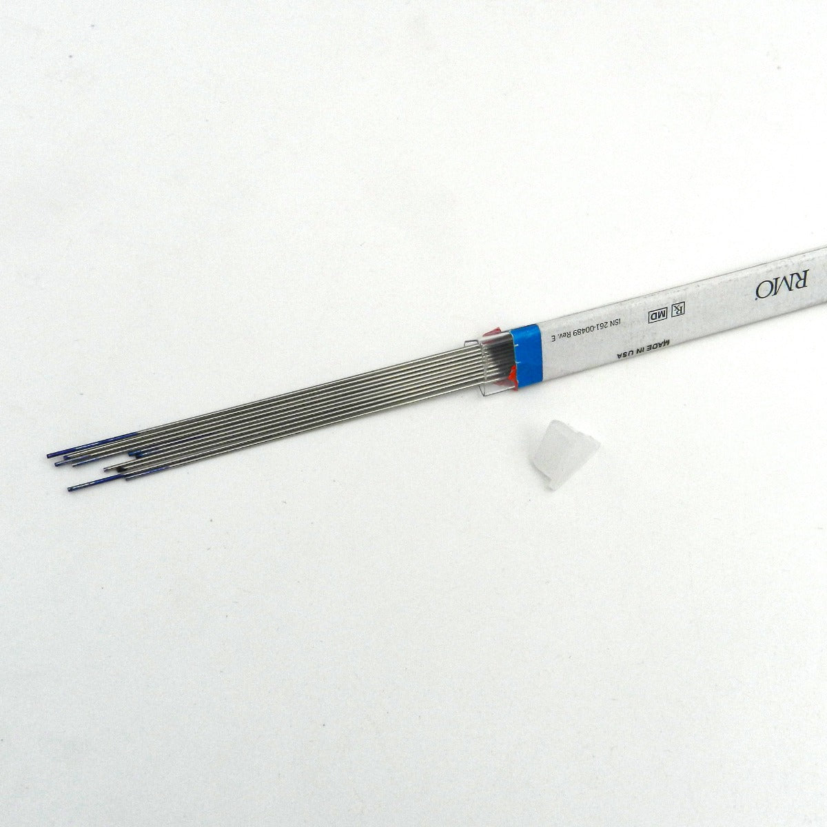 RMO Blue Elgiloy Wire straight lengths, 0.016 x 0.016 inches, in a pack of 10, showing shiny blue-coated wire segments.