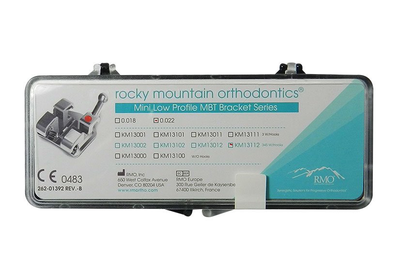RMO Mini Twin Brackets Kit with Hook 3, 4, 5, metal brackets for dental or orthodontic applications, set of 20 pieces.