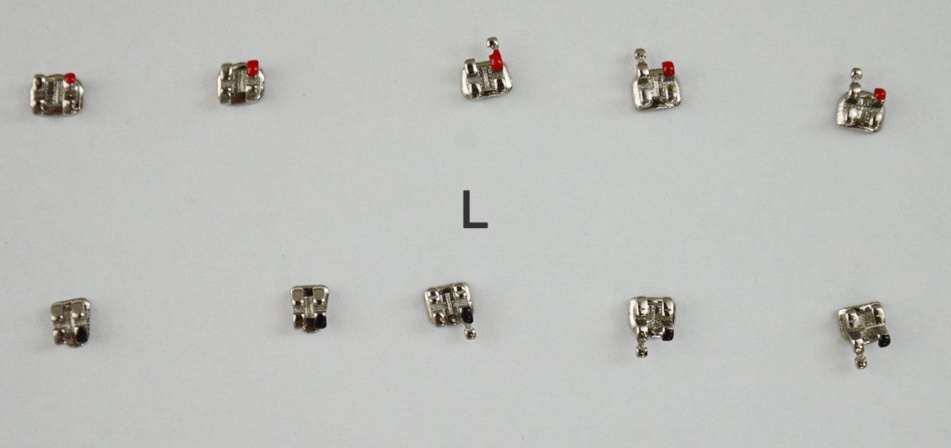 RMO Mini Twin Brackets Kit with Hook 3, 4, 5, metal brackets, 20-piece set, for dental or orthodontic applications.