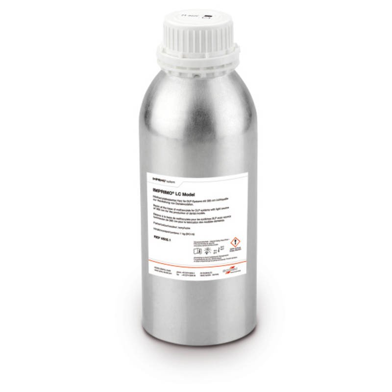 Scheu-Dental Scheu Imprimo LC Model resins for 3D printing, shown in a container with resin material for dental 3D printers.