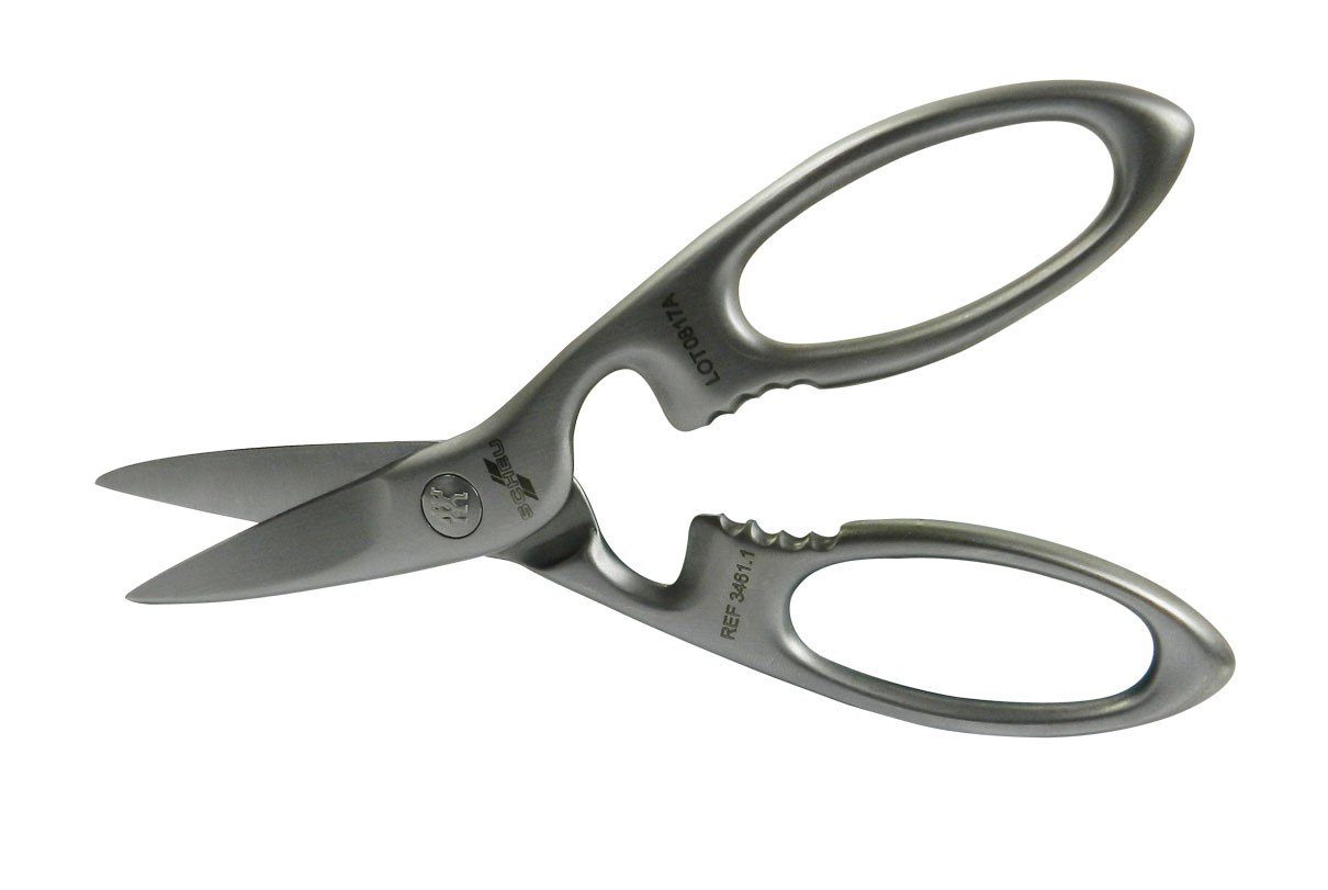 Scheu-Dental SD Foil Scissors B, aligner pliers with precision blades for dental appliance adjustments, shown in close-up.
