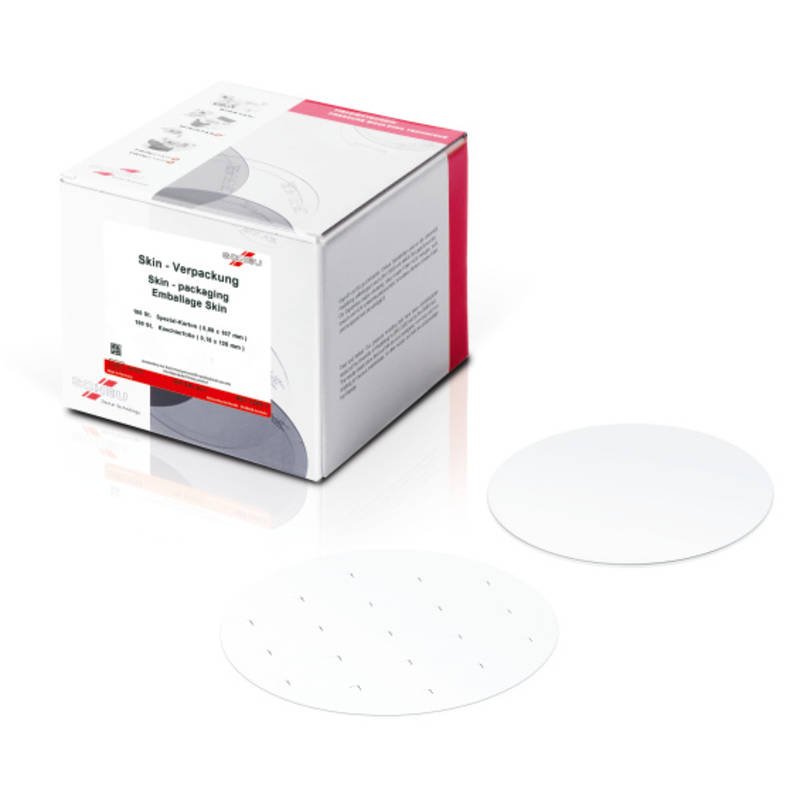 Scheu-Dental Scheu Skin hard sheet packaging, showing the sterile dental product in a clear, sealed package for safe handling.