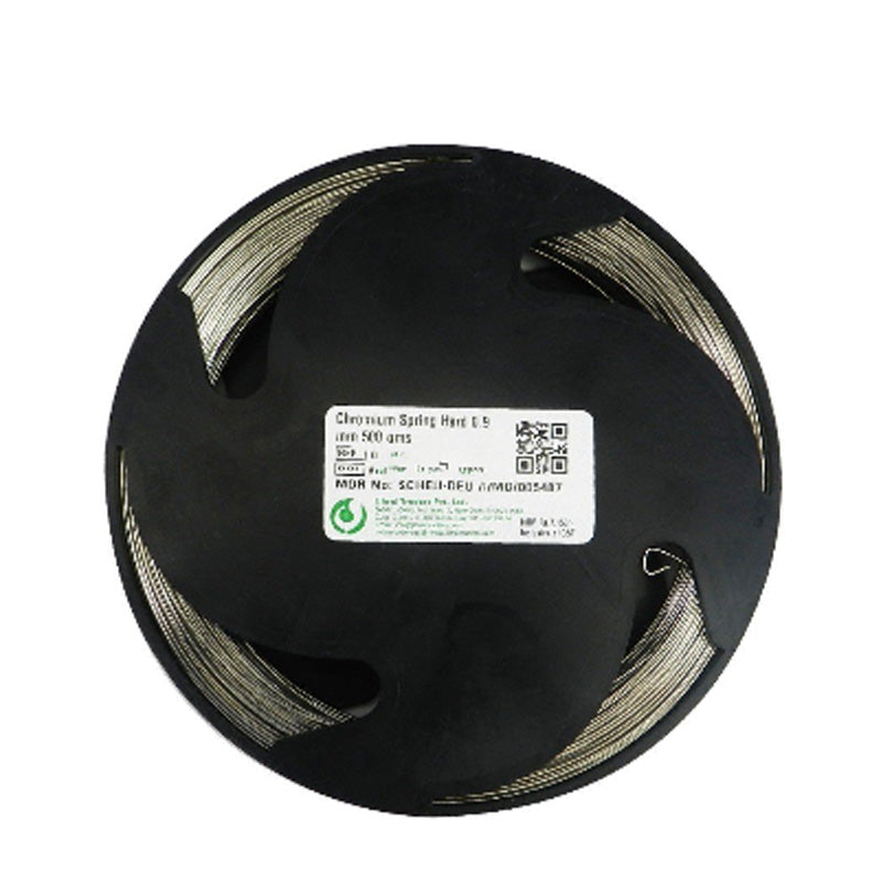 Scheu-Dental Chromium Spring Hard Wire, 0.7 mm laboratory wire for dental applications, shown in a close-up image.