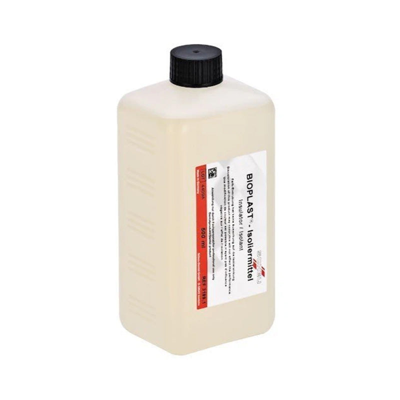 Scheu Bioplast Insulating Agent in a 500ml bottle, Scheu-Dental orthodontic plaster for dental insulation and orthodontic applications.