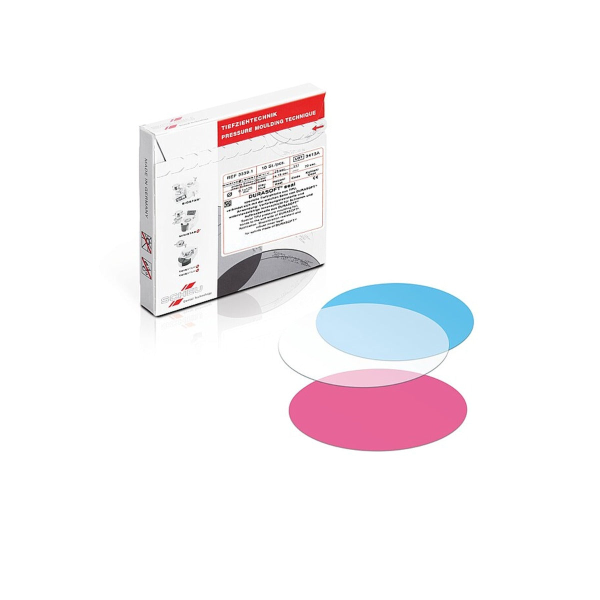 Scheu-Dental Durasoft Pre Dried 125mm blue dental seal in packaging, designed for dental procedures and sealing applications.