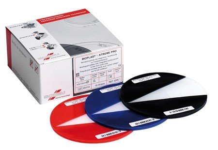 Blue Scheu-Dental Bioplast Xtreme 125 mm soft sheet for dental use, shown in a pack of 10 sheets.