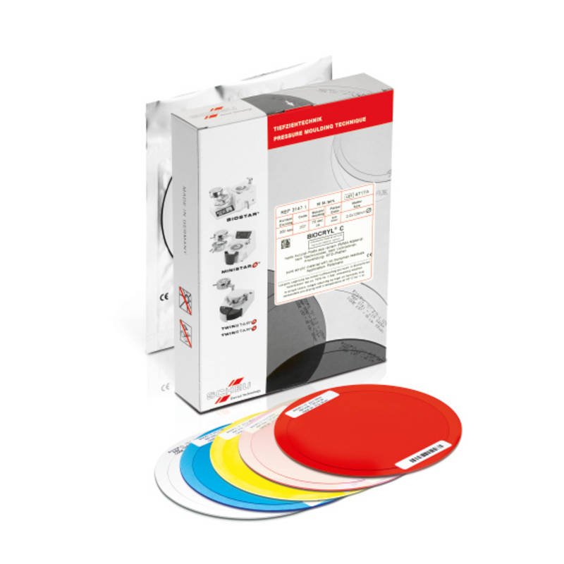 Clear Scheu Biocryl "C" 125 mm thermoforming material sheet by Scheu-Dental, designed for dental applications.