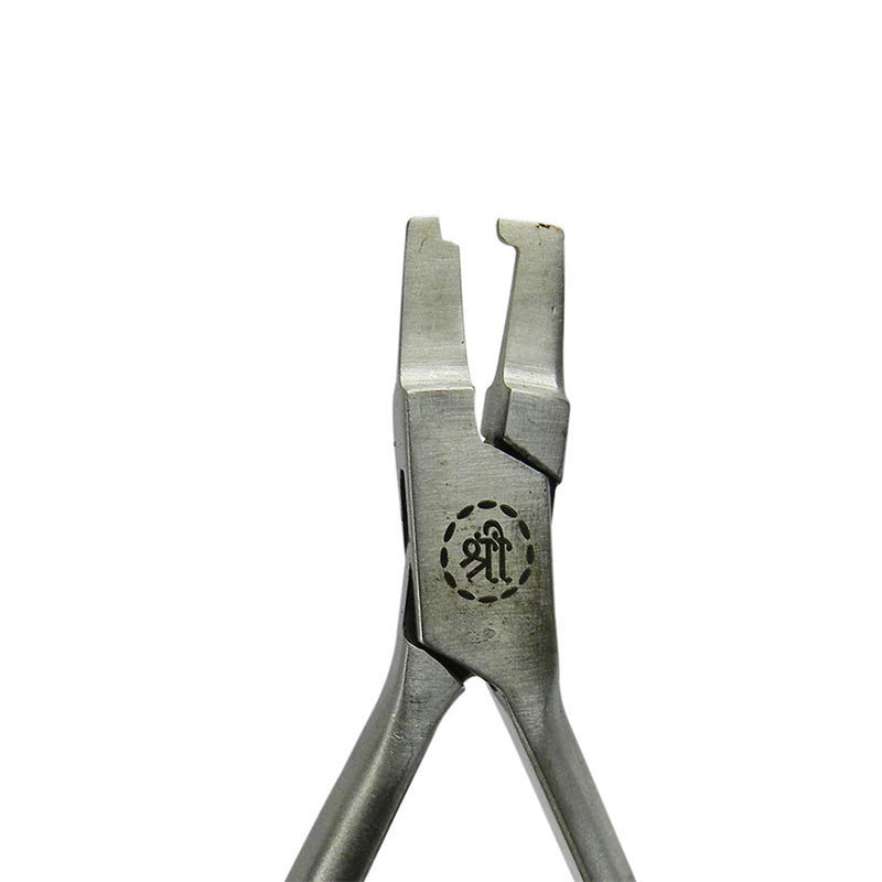 Shree Crown Crimping Plier for banding, orthodontic tool by Shree Orthodontics, with metal handles and crimping jaw.
