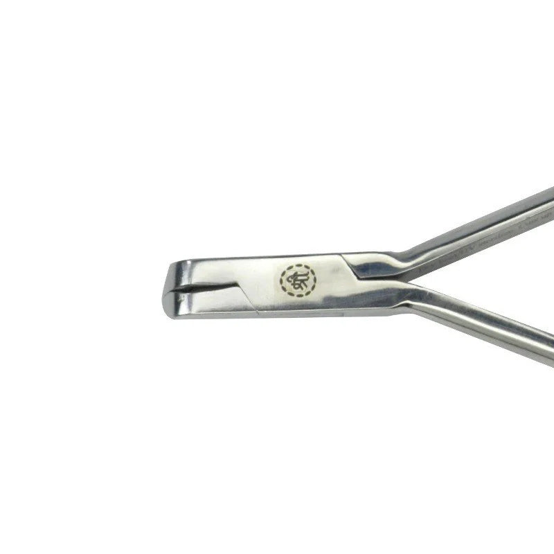 Shree Orthodontics distal end cutter with safety hold, designed for precise cutting in orthodontic procedures, shown in close-up.