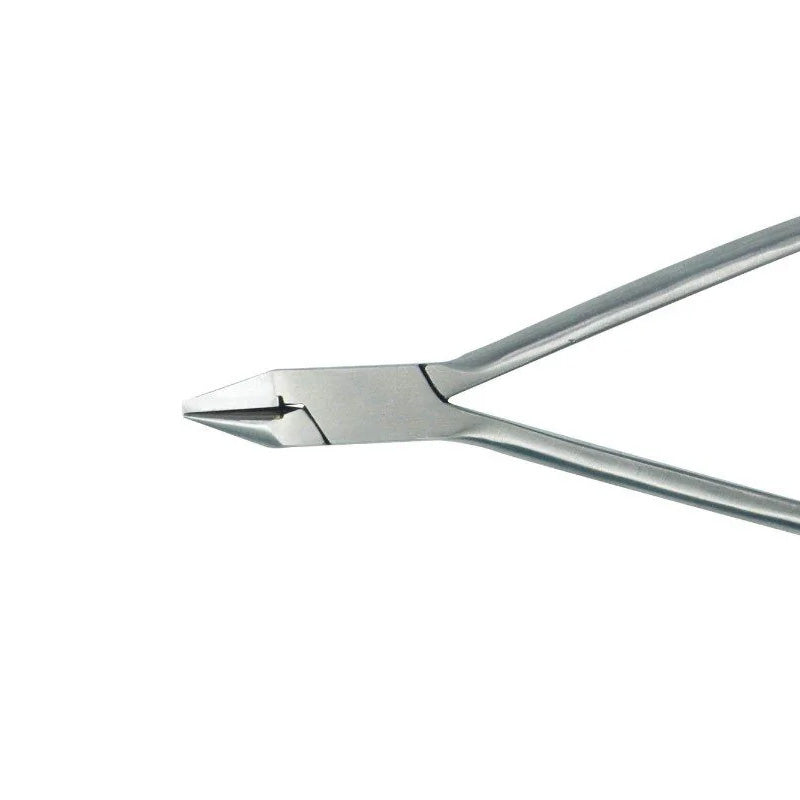 Shree Orthodontics light wire bird beak plier with TC, without grooves, used for precise orthodontic wire adjustments.