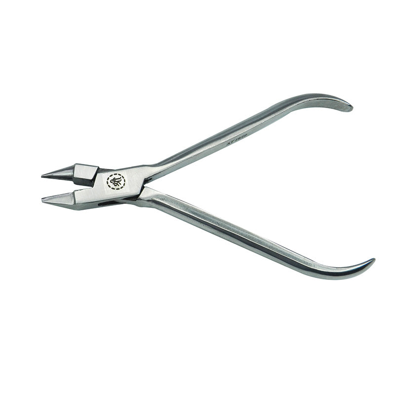Shree Orthodontics light wire and bird beak plier without grooves, short model for precise wire bending and orthodontic adjustments.
