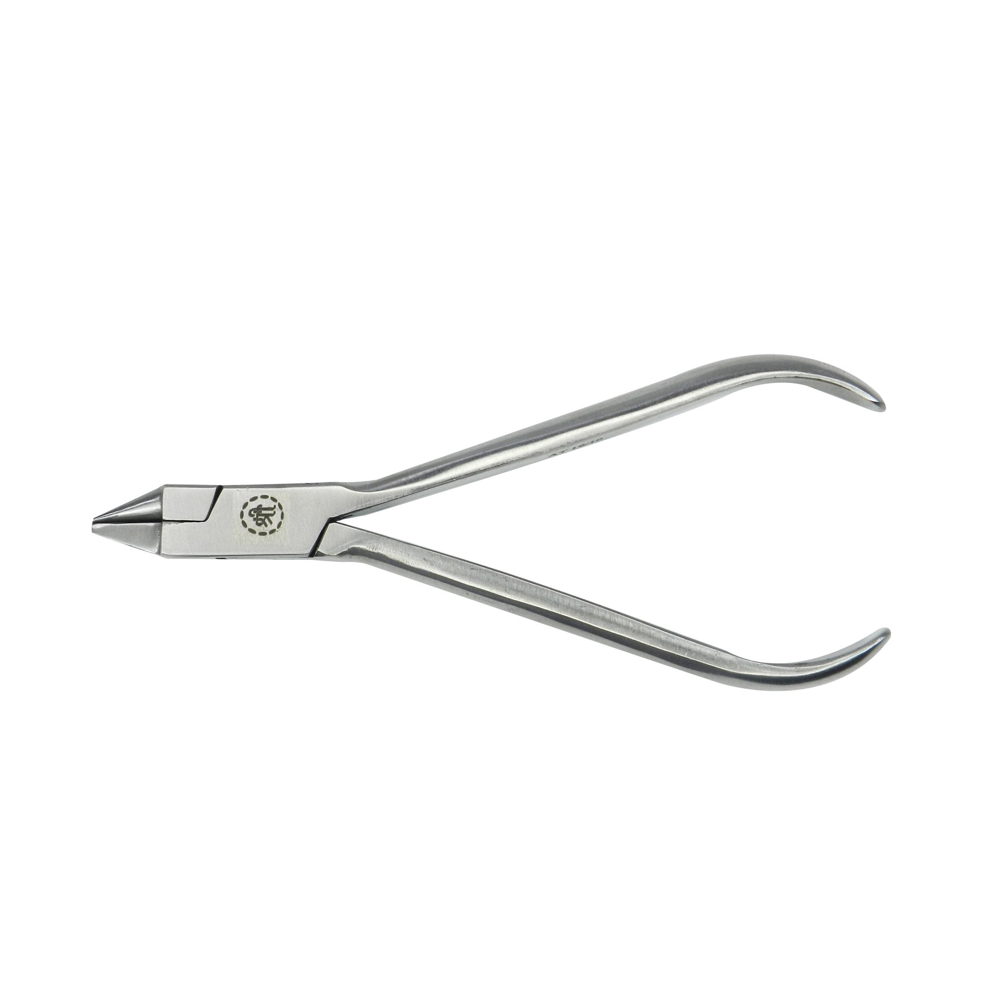 Shree Orthodontics light wire bird beak plier without grooves, short length, used for precise orthodontic wire work.