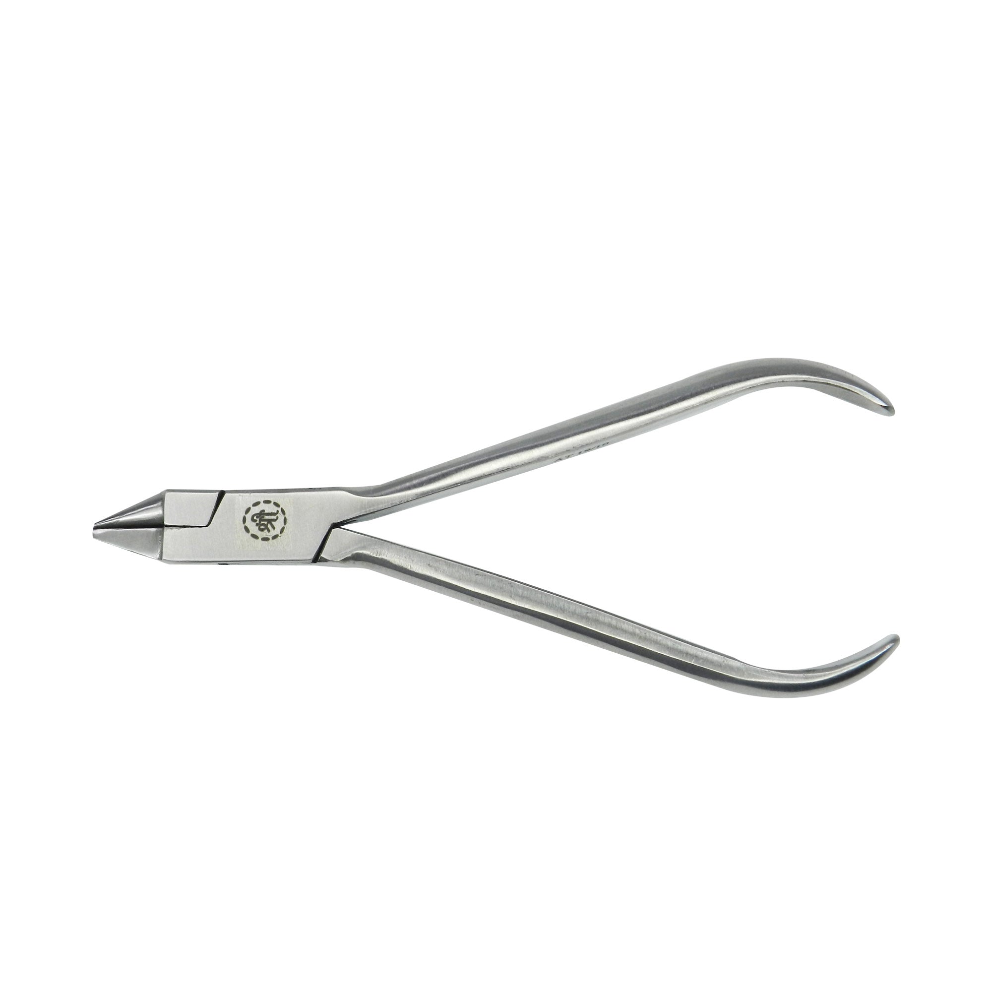 Shree Orthodontics light wire bird beak plier without grooves, short length, used for precise orthodontic wire work.