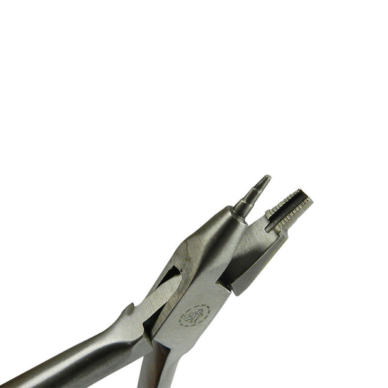 Shree Orthodontics Loop Forming Plier Tweed/Omega Style for forming loops in orthodontic wires, shown in close-up view.