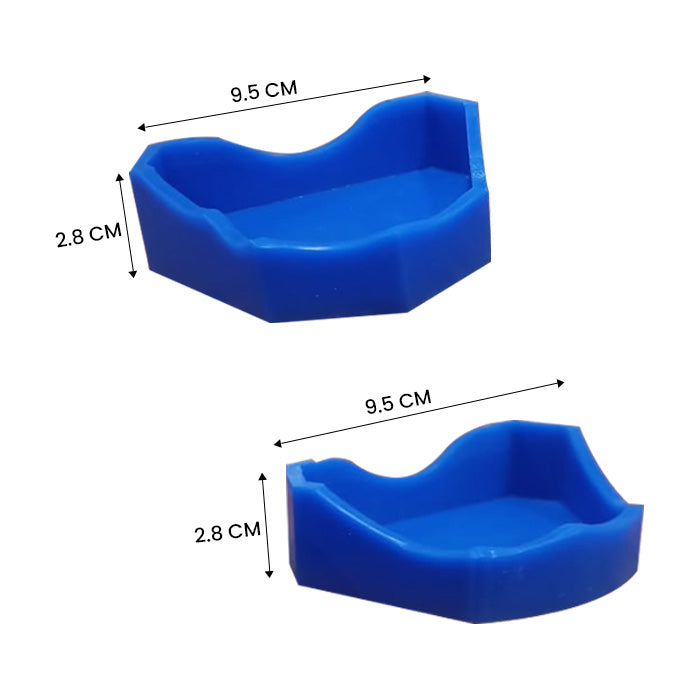 Pair of red Shree Rubber Model Bases by Shree Orthodontics, used as model bases for dental or orthodontic applications.