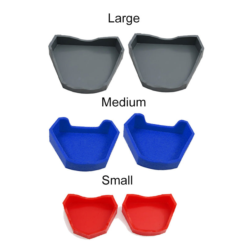 Pair of red Shree Rubber Model Bases for orthodontic models by Shree Orthodontics on white background.