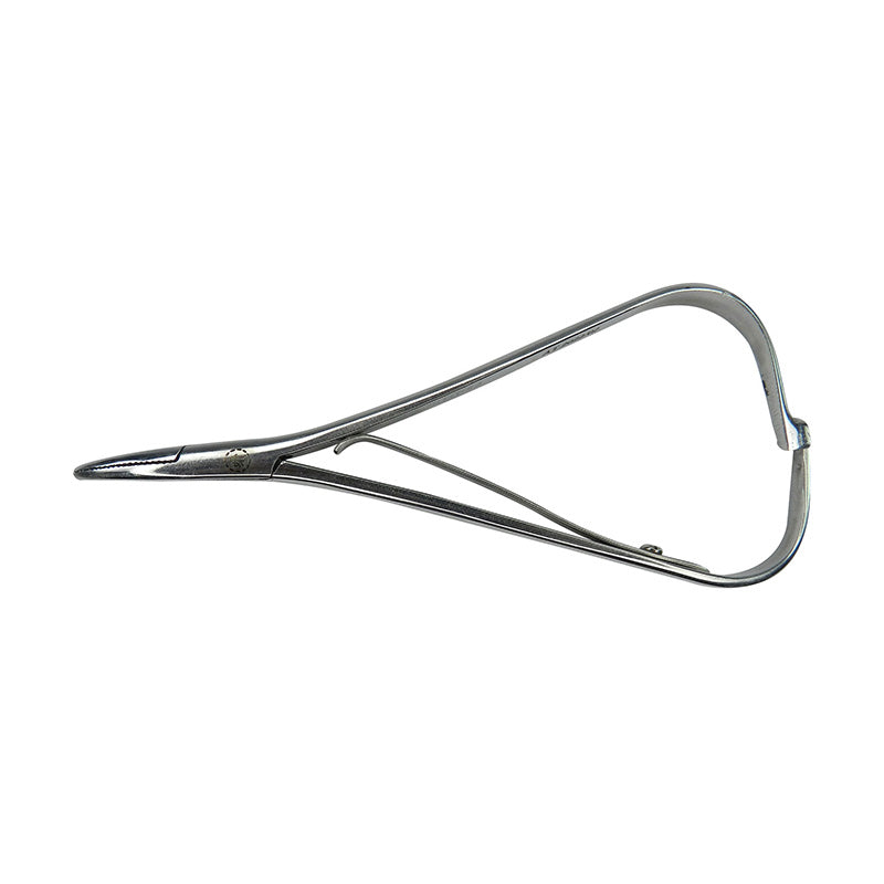 Shree Mathieu Curved Needle Holder Ligating Tool from Shree Orthodontics, with a sleek curved design for precise dental procedures.