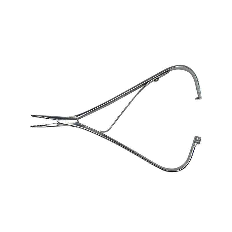 Shree Mathieu Curved Needle Holder and Ligating Forceps by Shree Orthodontics, stainless steel, with ergonomic curved design for precise handling.