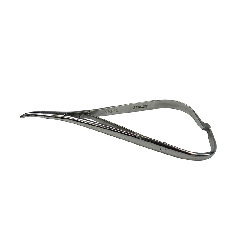 Shree Mathieu Curved Needle Holder and Ligating instrument by Shree Orthodontics, with textured grip and curved tips for precise handling