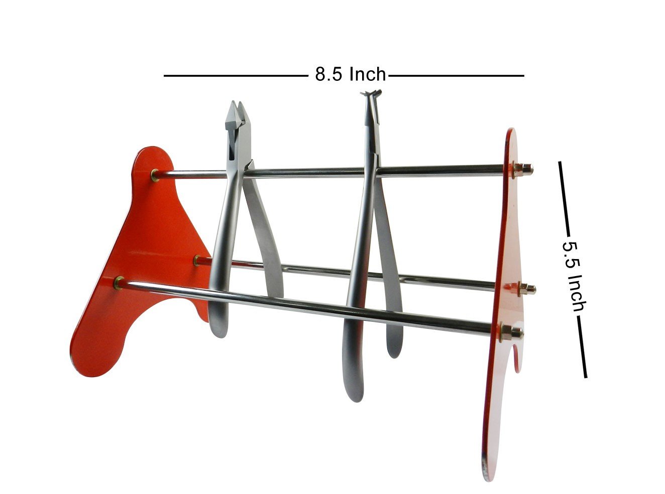 Shree Orthodontics SS Non-Foldable Plier Rack Stand for organizing dental pliers, featuring a sturdy stainless steel design.