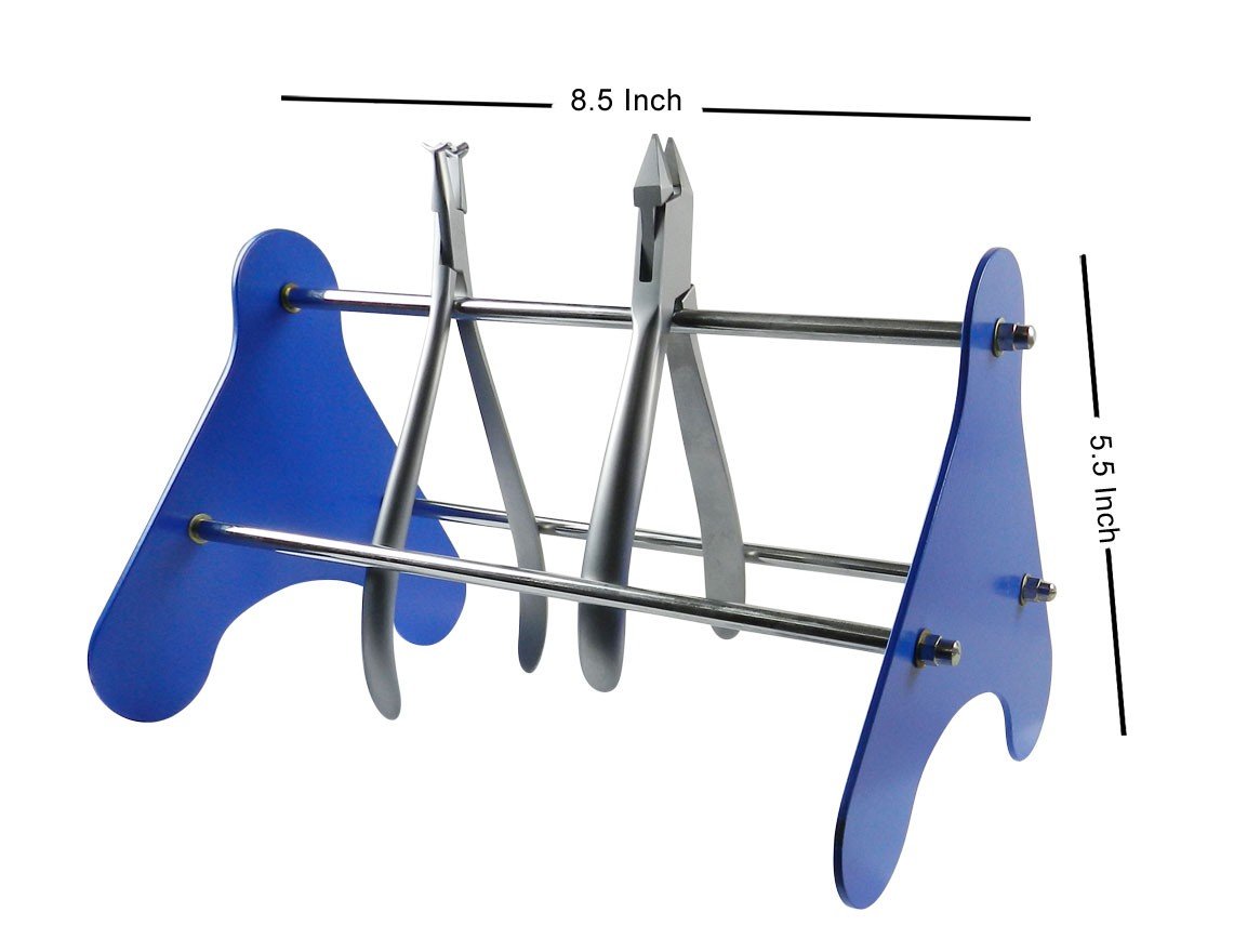 Shree Orthodontics stainless steel non-foldable plier rack organizer with yellow stand for dental tools and instrument storage