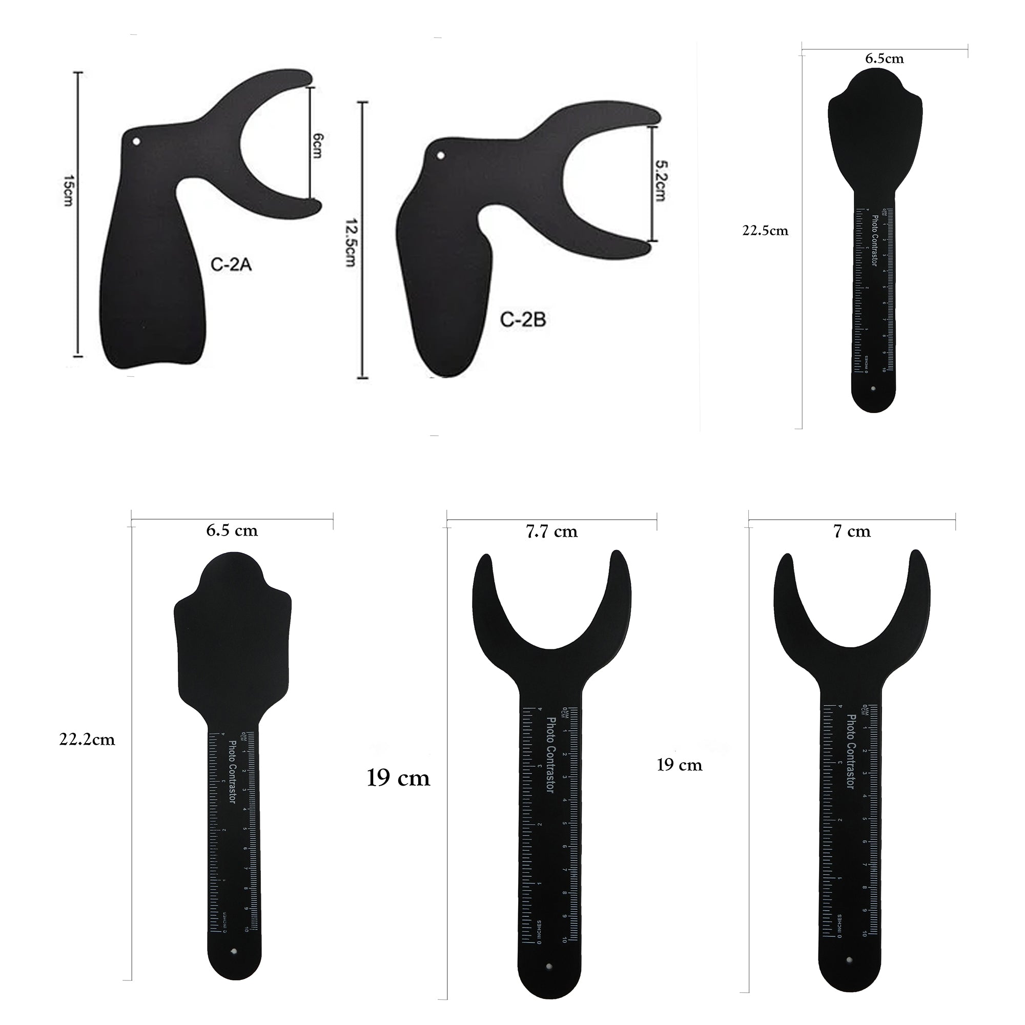 Set of six Shree Steel Photographic Contrasters by Shree Orthodontics, showcasing various orthodontic contrast tools.