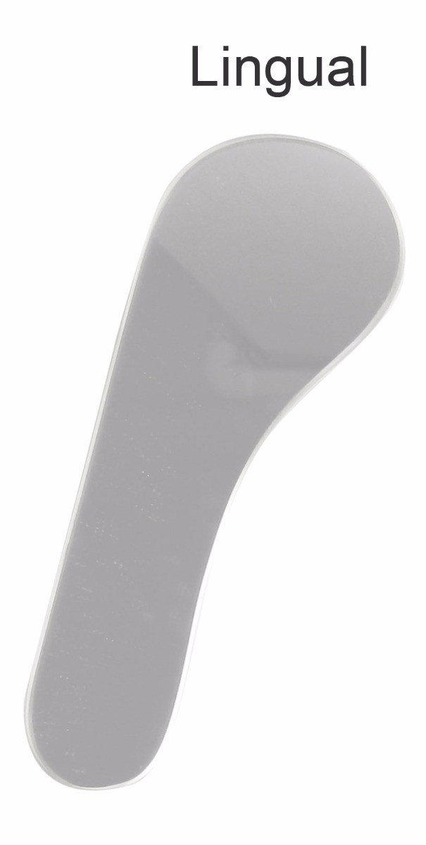 Shree Orthodontics single-sided acrylic photographic mirror for buccal imaging, showing clear reflective surface and compact design.