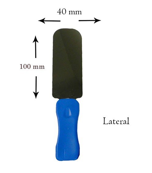 Shree Double Sided Stainless Steel Photographic Mirror with Handle, small occlusal size, for dental or orthodontic use.