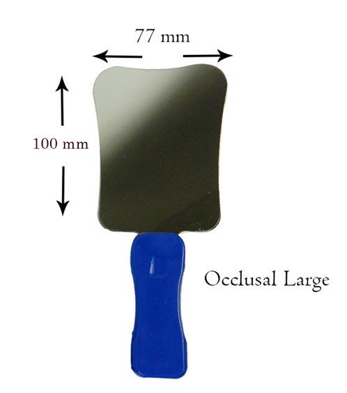 Shree Double Sided Stainless Steel Photographic Mirror with Handle, small occlusal size, used for dental photography and examination.