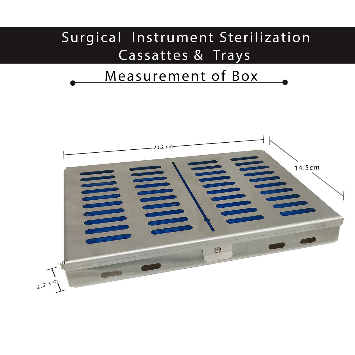 Shree Orthodontics sterilization cassette with a matte surface holding 12 orthodontic instruments for sterilization.