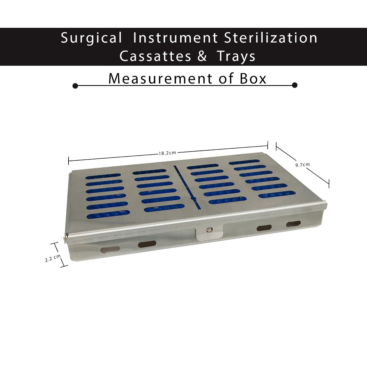 Shree Orthodontics sterilization cassette with a matte finish holding 12 dental instruments, designed for sterilization.