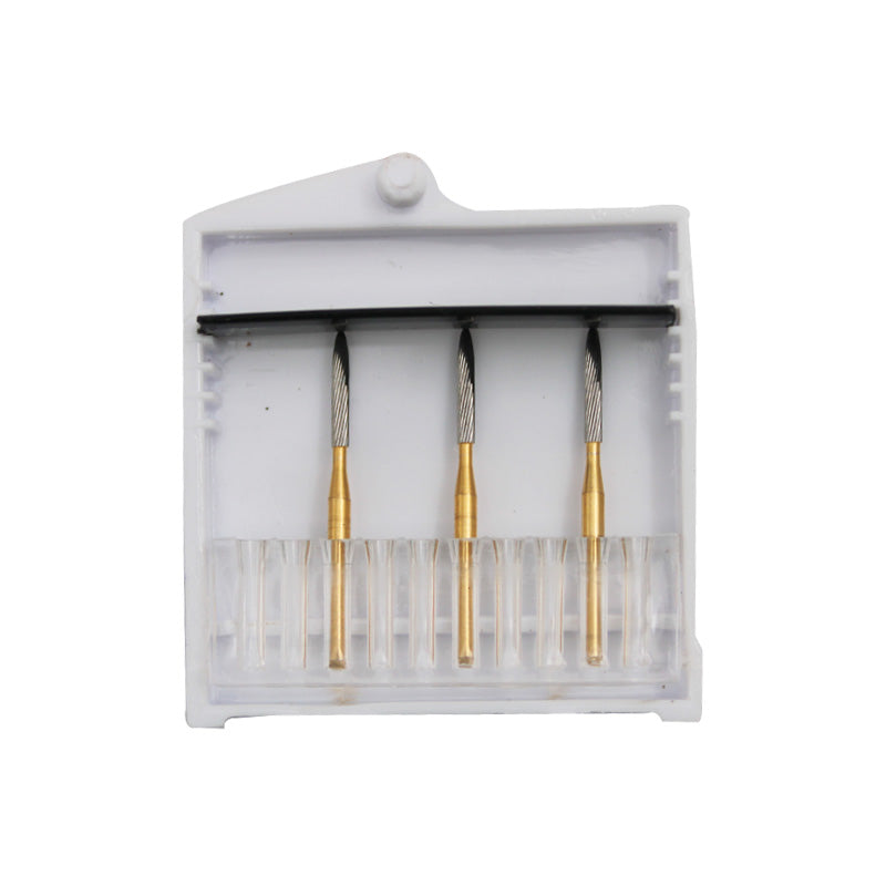 Strauss & Co 12-blade bond removal burs, set of three, for dental bonding removal, with precise blade design for efficient cleaning.