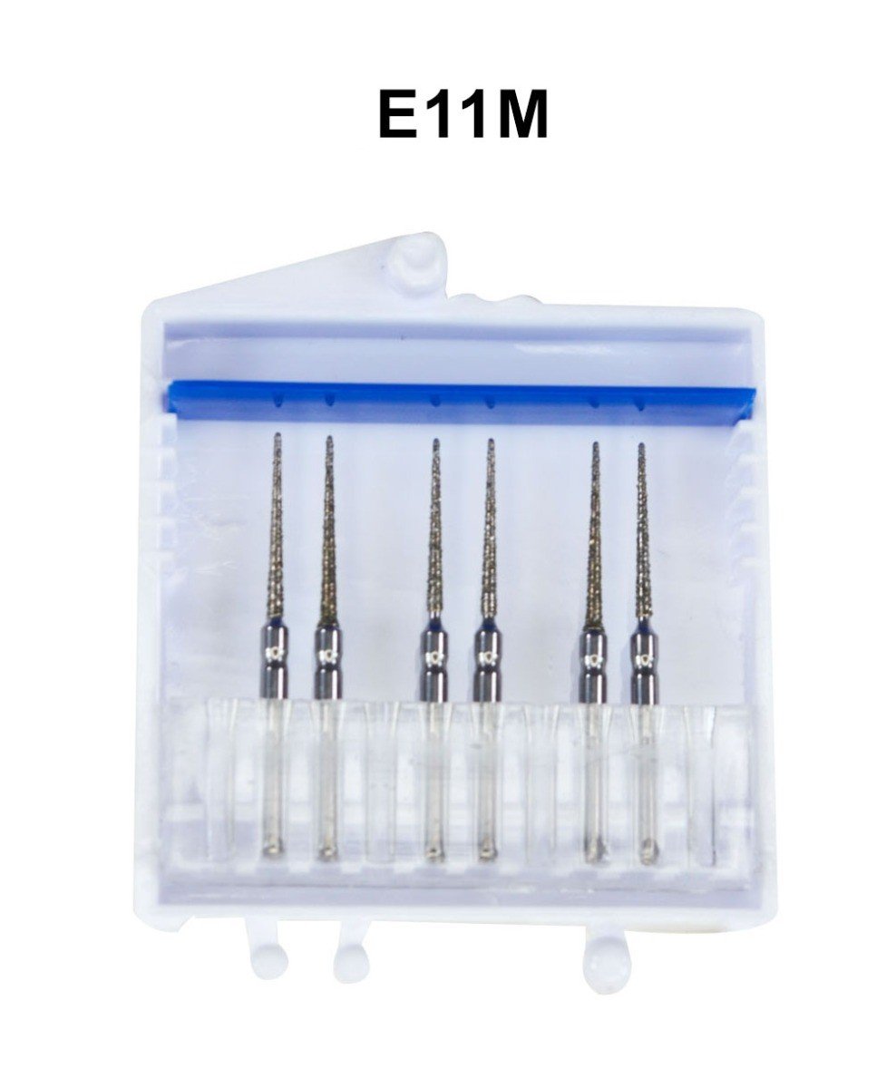 Strauss & Co FG Diamond Burs Needle 010 Coarse IPR 6-pack, dental burs for precise cutting and shaping in dental procedures.