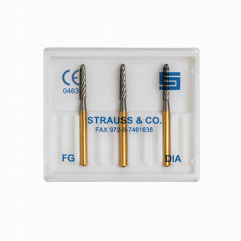 Strauss & Co Carbide Curettage 12-Flute IPR Burs, size 016, three-piece pack for dental procedures