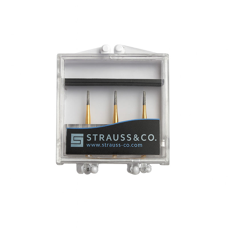 Strauss & Co Carbide Endo Access Burs 016, set of 3, for endodontic procedures, with durable carbide tips for precise access.