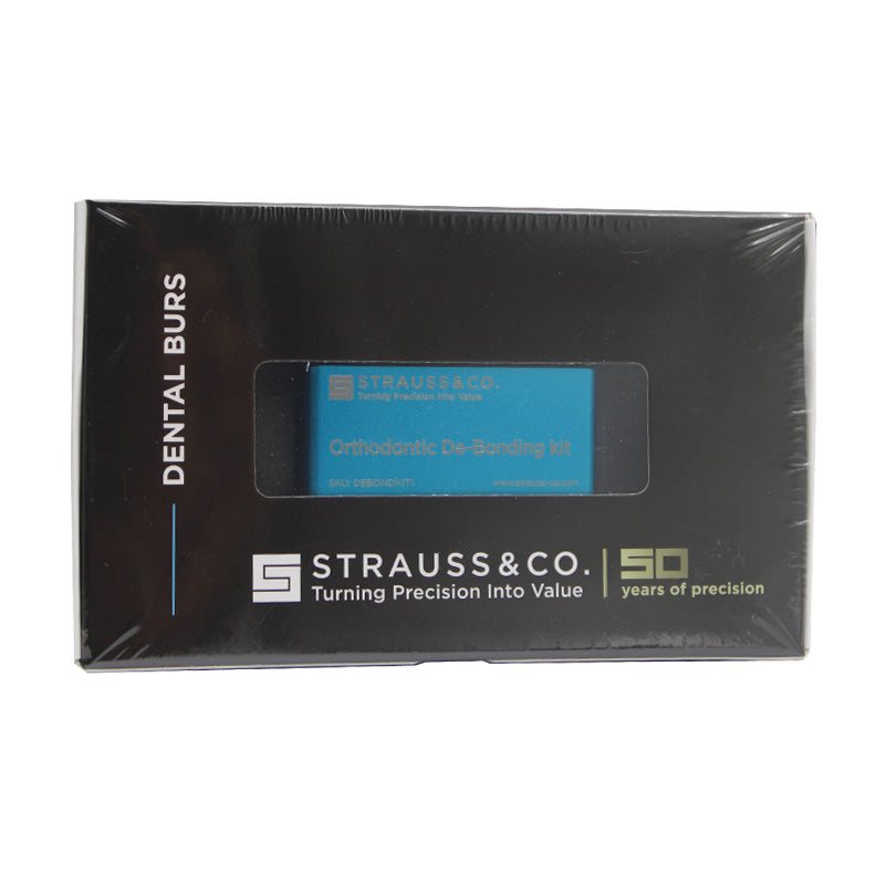 Strauss & Co orthodontic bond removal debonding kit with burs and IPR tools for dental orthodontic procedures.