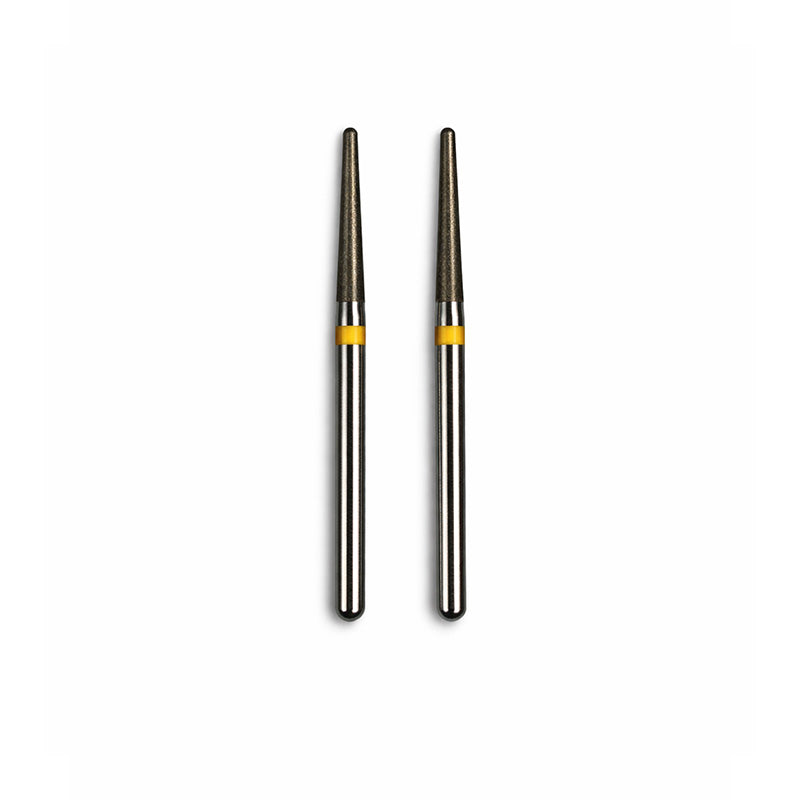 Strauss & Co Round End Taper 016 Super Fine IPR burs, set of 6, with fine tapered diamond tips for precise dental procedures.
