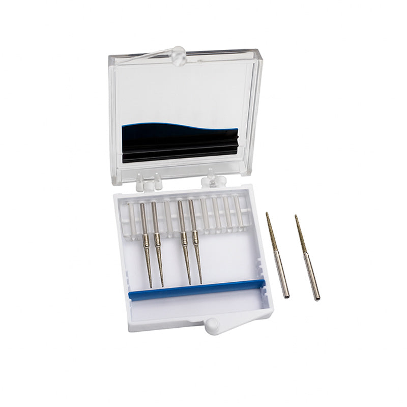 Strauss & Co FG Diamond Burs Needle 012, fine IPR burs, set of 6, used for dental procedures and precision grinding.