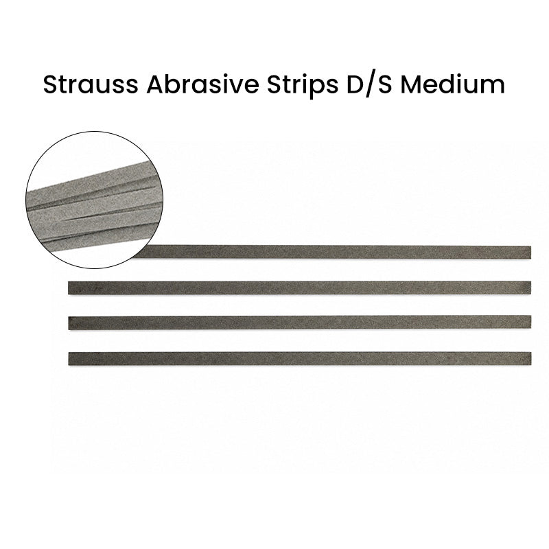 Strauss & Co metal IPR abrasive strips burs, fine 4x150 mm for precise dental or industrial material removal.