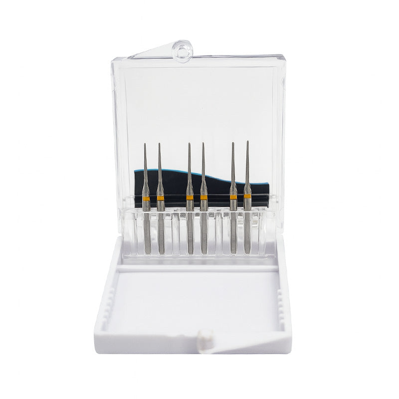 Strauss & Co FG Diamond Burs Needle Z12, super-fine IPR burs, 6-pack, for precise dental polishing and shaping.