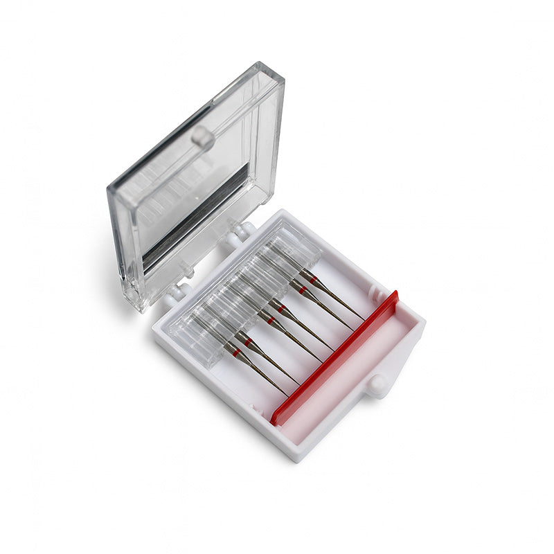 Strauss & Co FG Diamond Burs Needle Z12 for IPR, super-fine 010, 6-pack image showing close-up of burs with diamond coating.