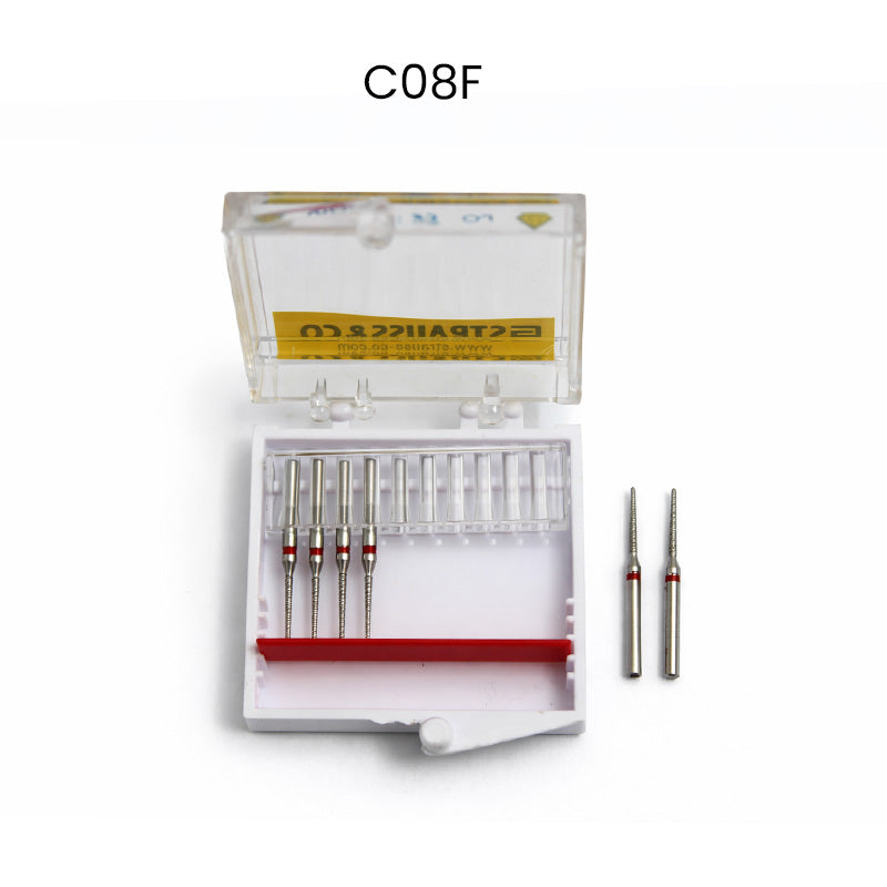 Strauss & Co FG Diamond Burs round end taper 010, coarse, 6-pack, dental rotary instruments with textured diamond surface.