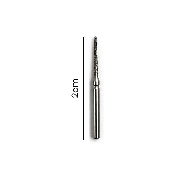 Strauss & Co FG Diamond Burs Round End Taper 010, coarse grit, set of 6, shown in close-up with textured diamond surface.